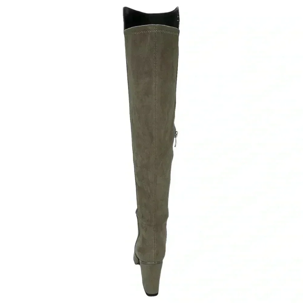DKNY Cilli Womens OTK Stretch Microsuede Light Military Green Boots Size 5M
